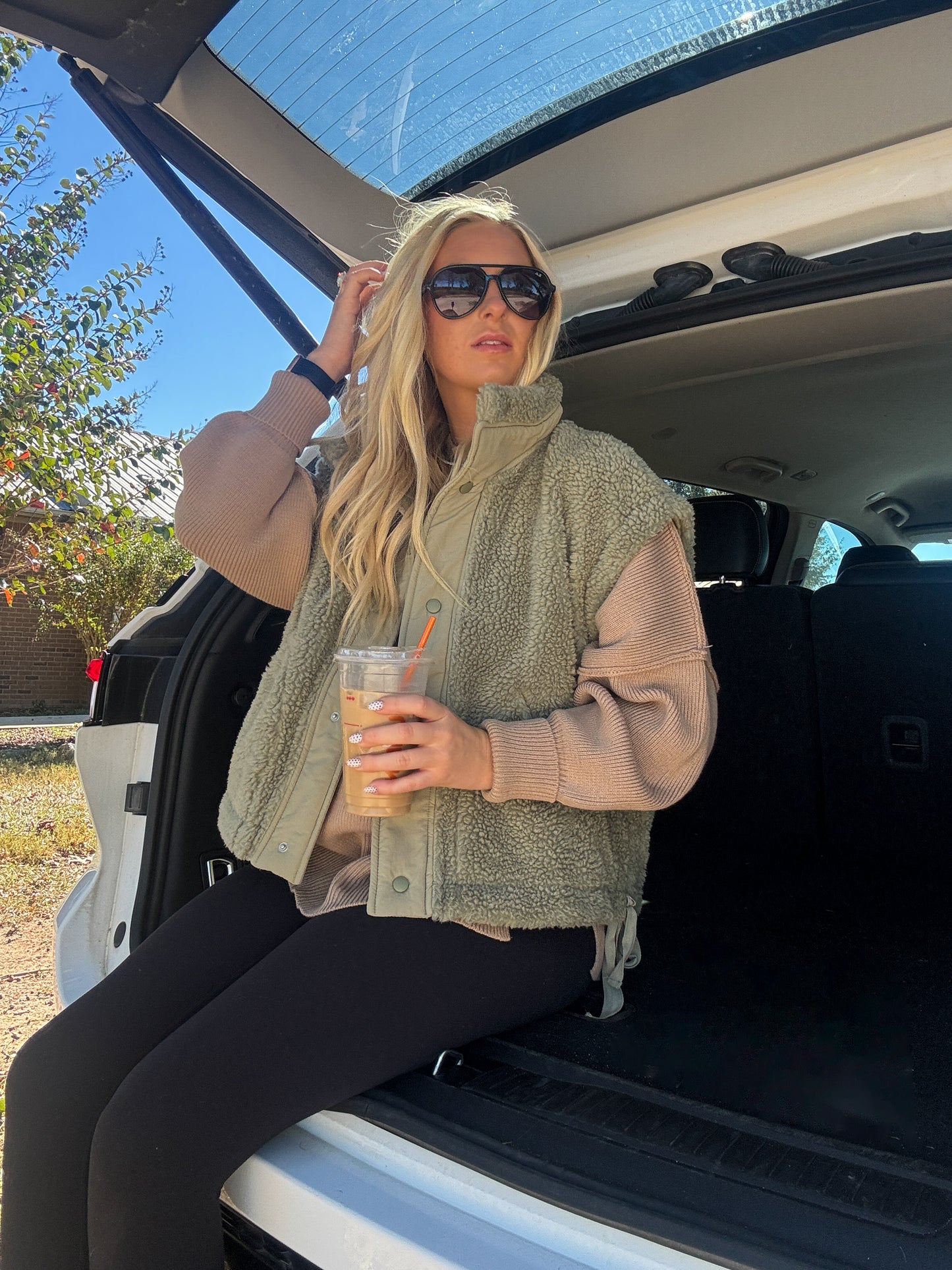 Cozy Up Sherpa Vest - Olive