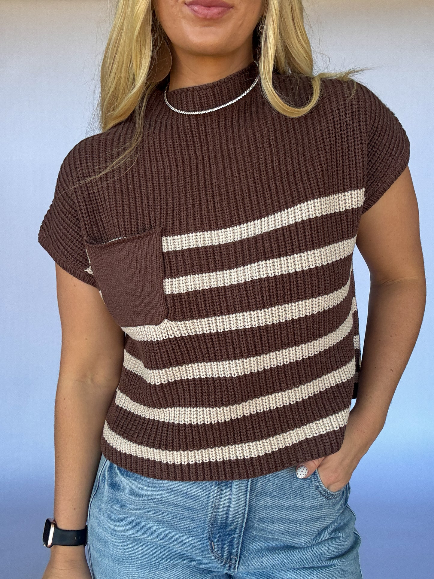 Sal Striped Sweater Vest - Brown