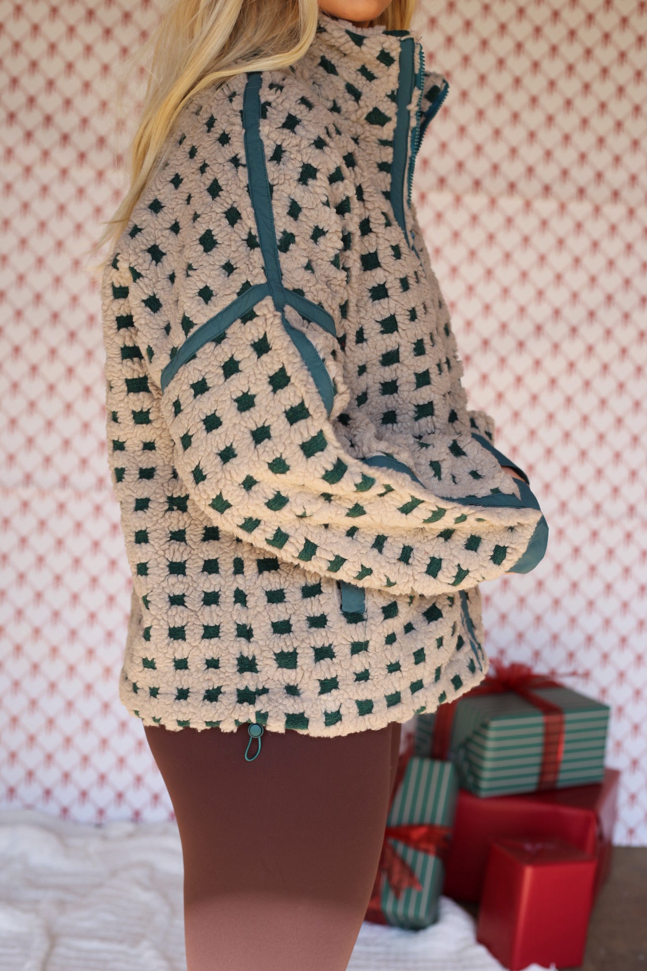 Fuzzy Checkered Jacket - Forest/Gray