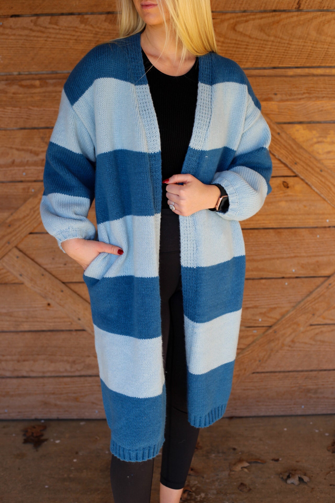 Striped Open Front Cardigan