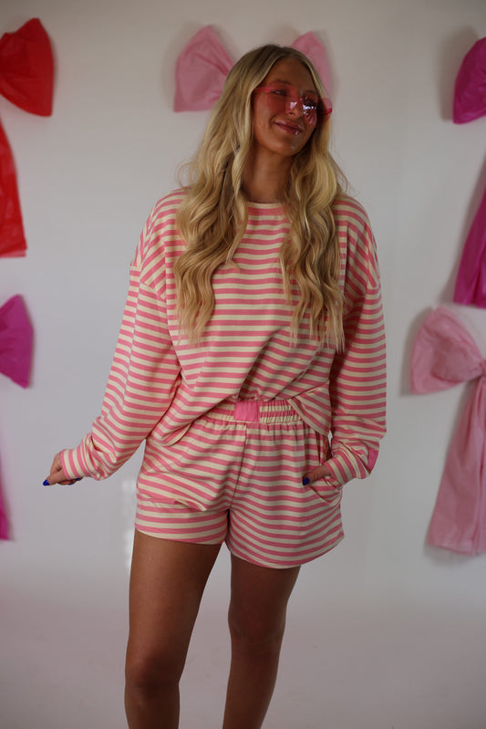 Kenny Striped Lounge Shorts - Pink/Cream