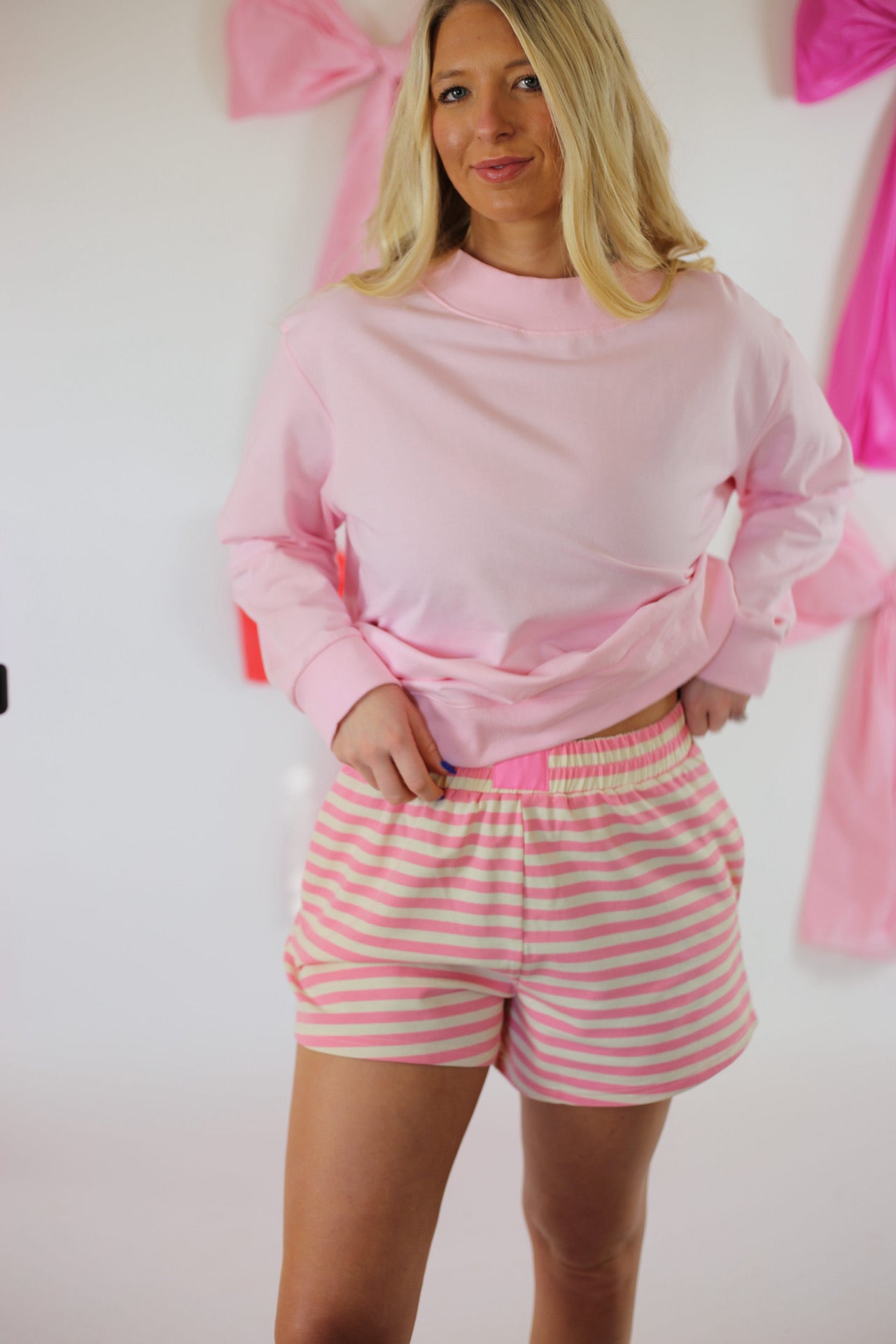 Kenny Striped Lounge Shorts - Pink/Cream