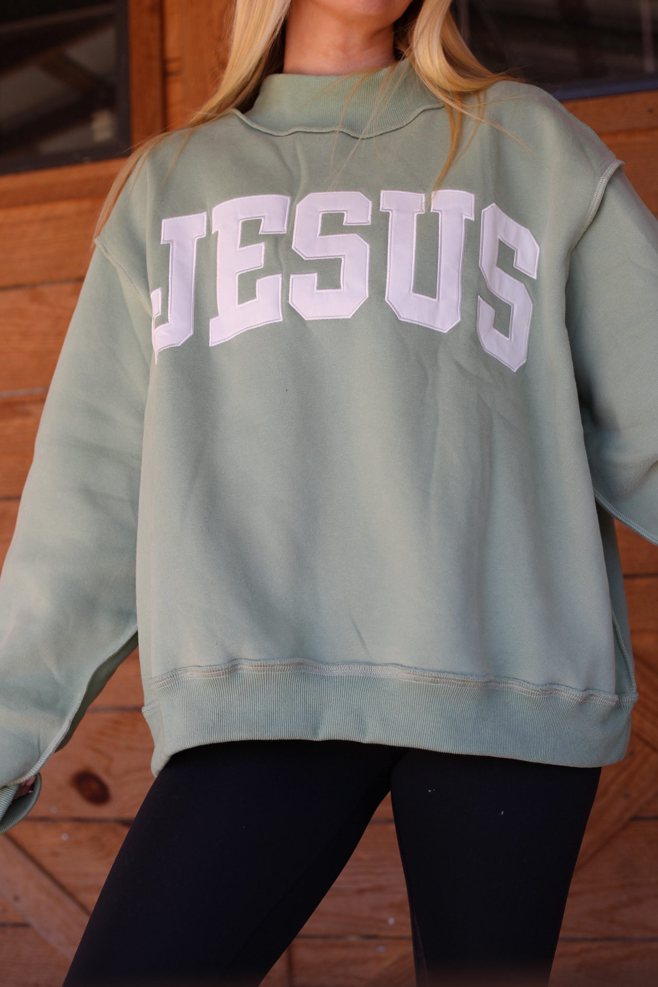 Jesus Mock Neck Sweatshirt - Sage