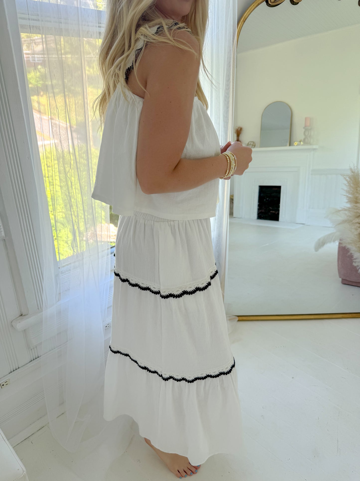 Mack Tiered Midi Skirt Set - Off White