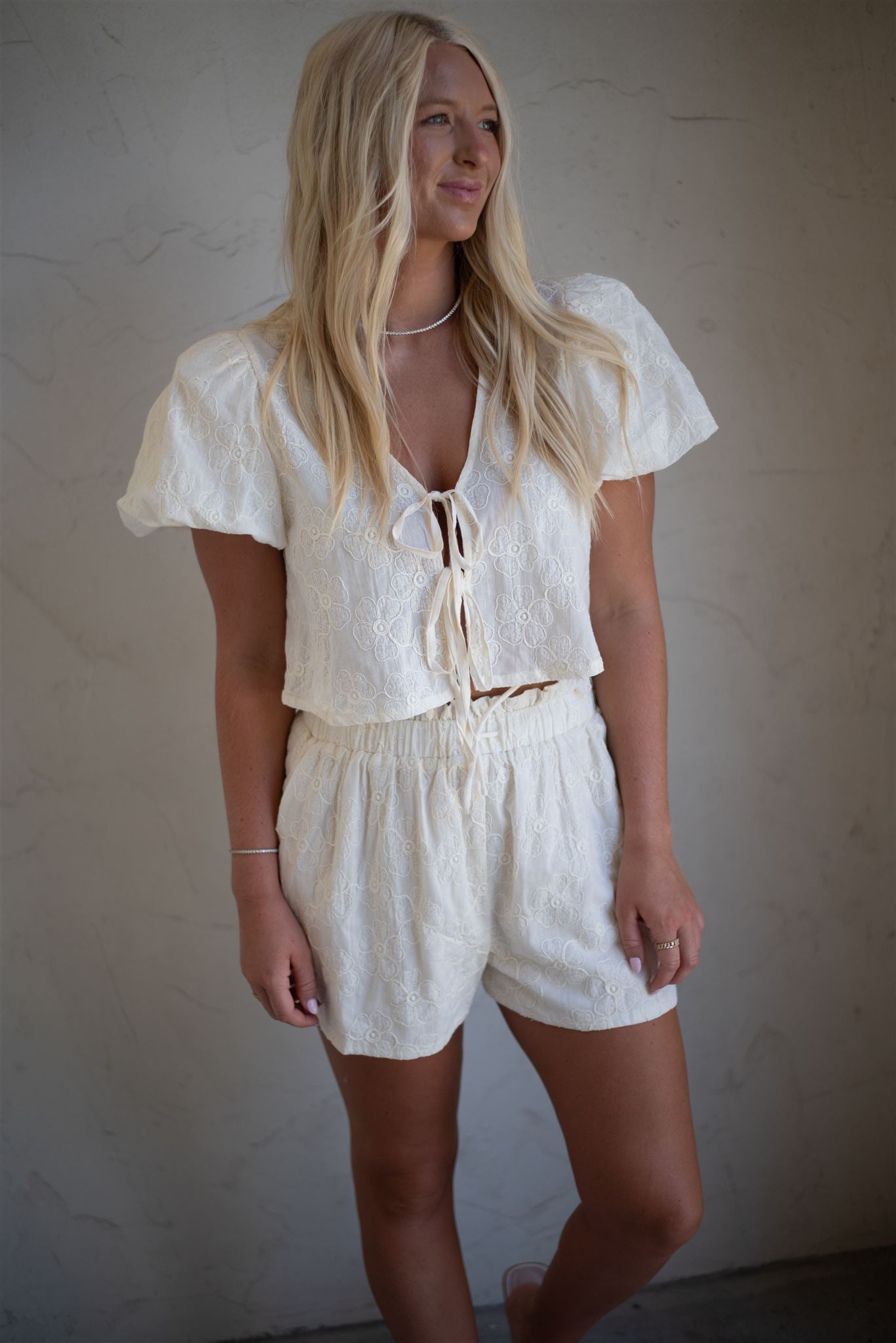Lizzie Bubble Short Set - Cream