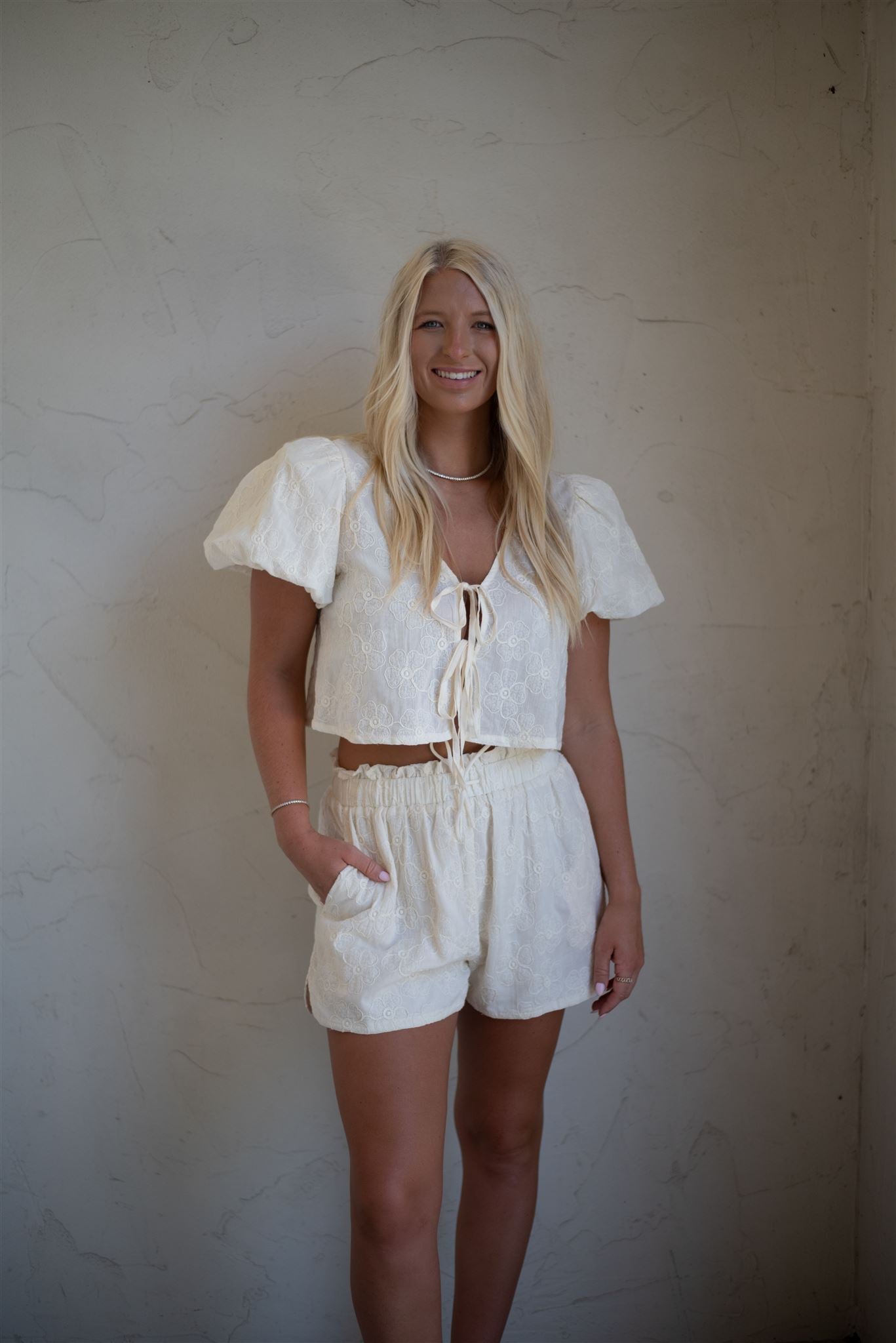 Lizzie Bubble Short Set - Cream