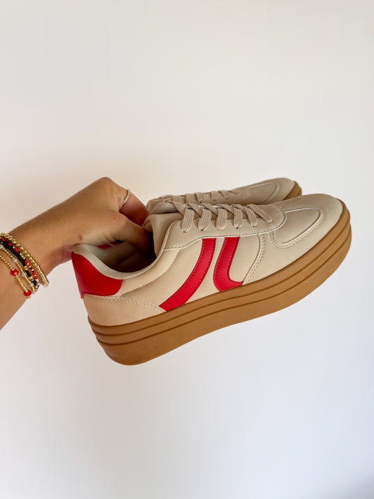 Everyday Platform Sneaker - Beige/Red