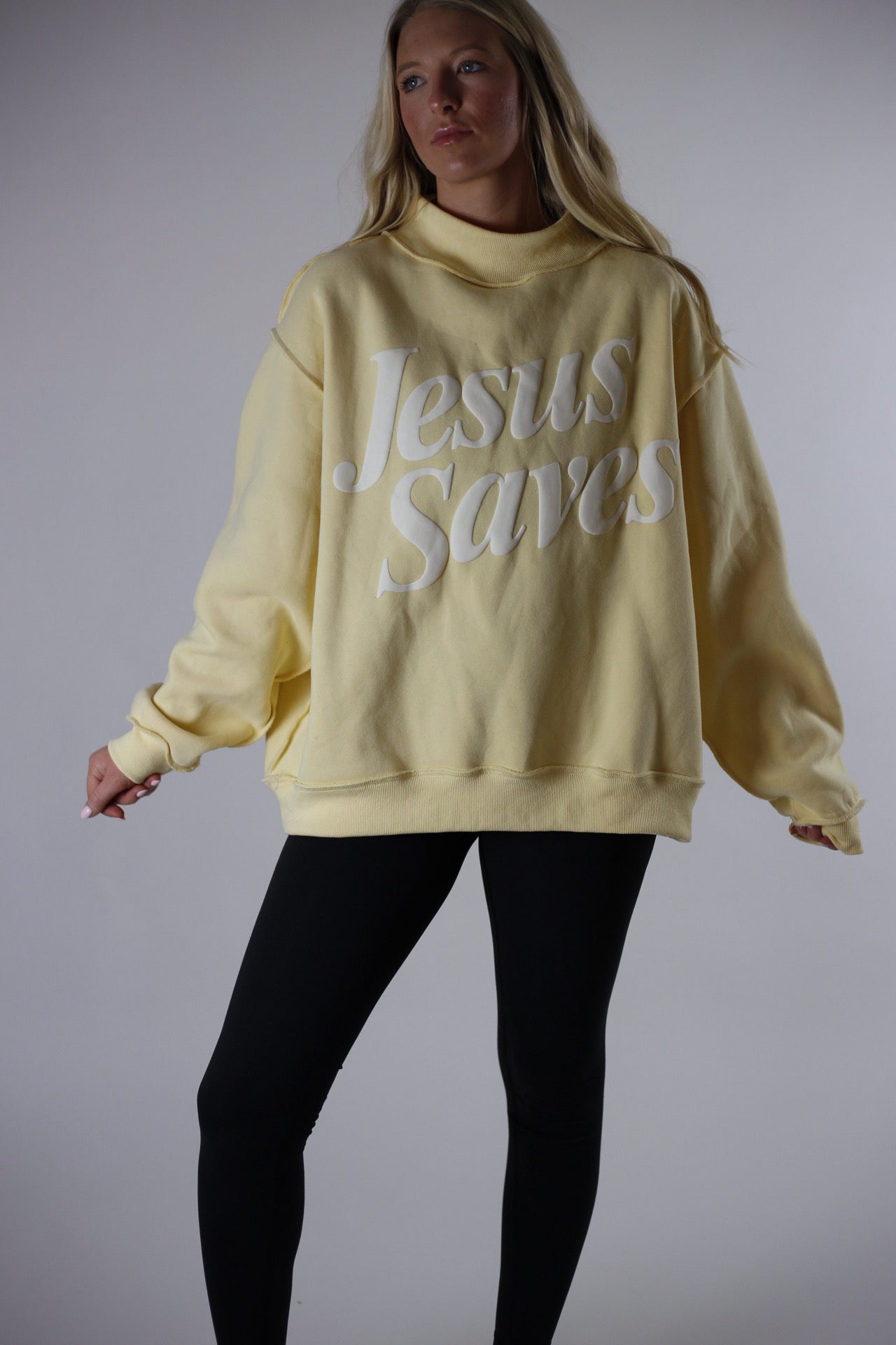 Jesus Saves Mock Neck Sweatshirt - Yellow