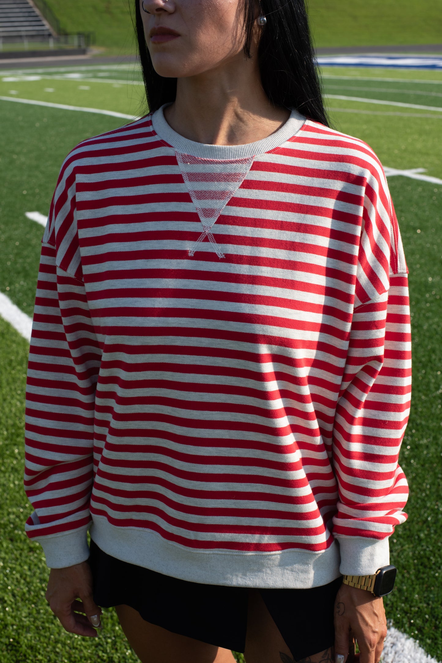 Stripe Knit Pullover - Red/H. Grey