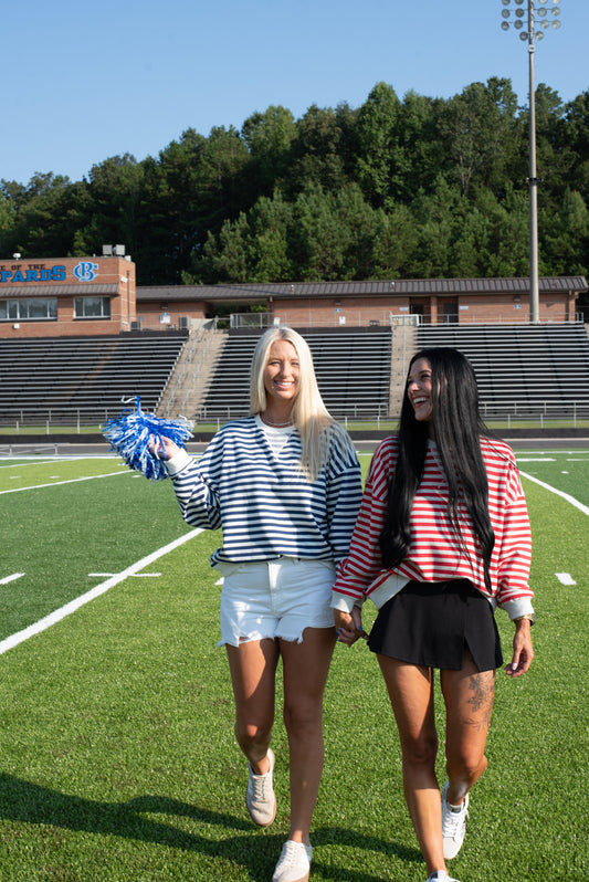 Stripe Knit Pullover - Red/H. Grey