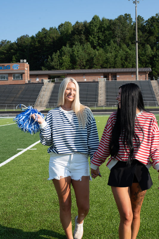 Stripe Knit Pullover - Blue/White