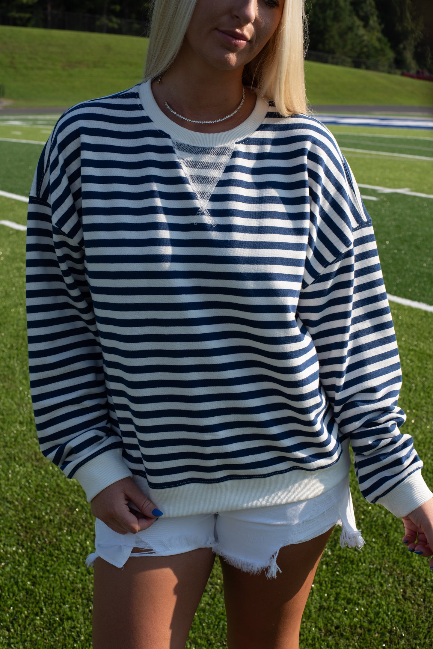 Stripe Knit Pullover - Blue/White