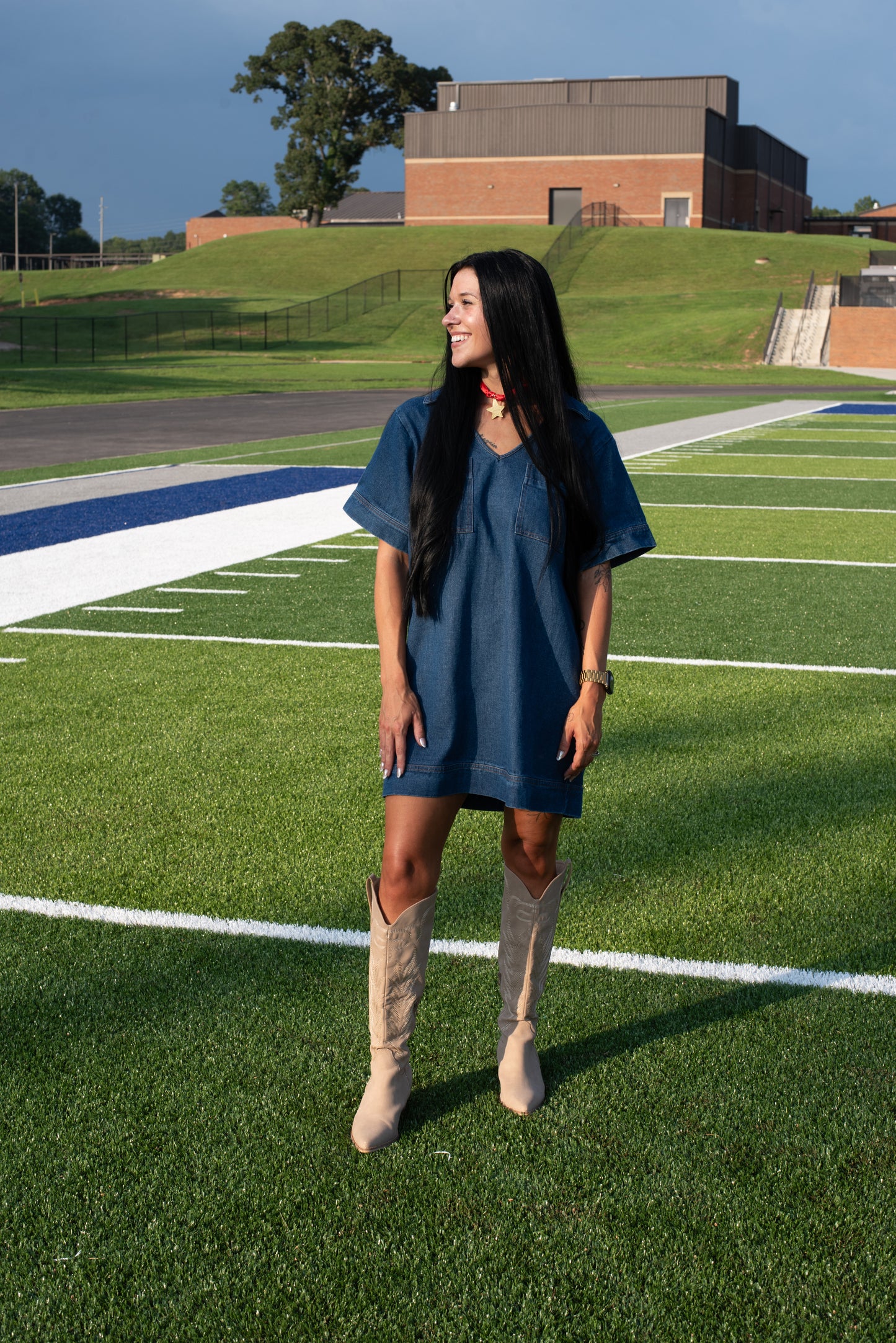 Ellie V-Neck Denim Dress