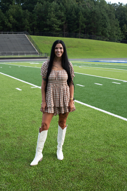 Monica Gingham Romper - Mocha