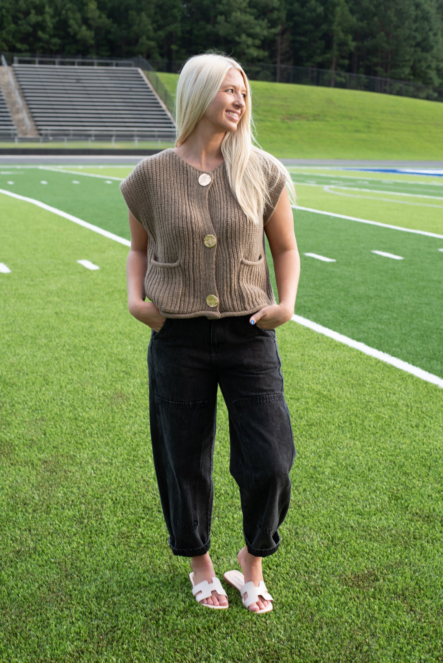 Victoria Button Up Sweater Vest - Coffee