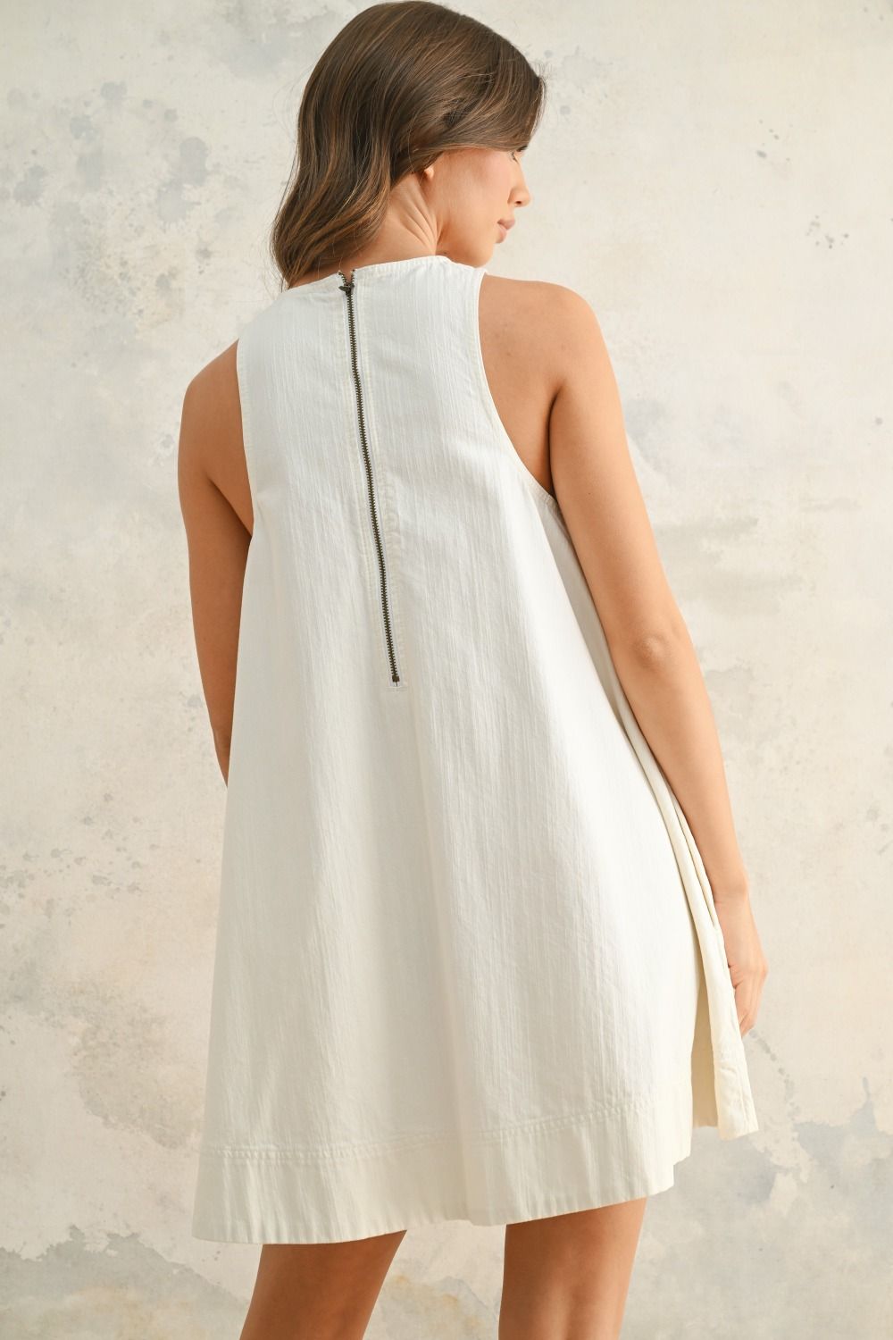 Kari Stitch Mini Denim Dress - White