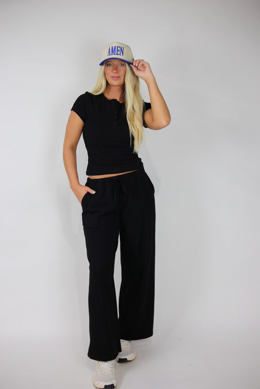 Short Sleeve Henley T-Shirt - Black