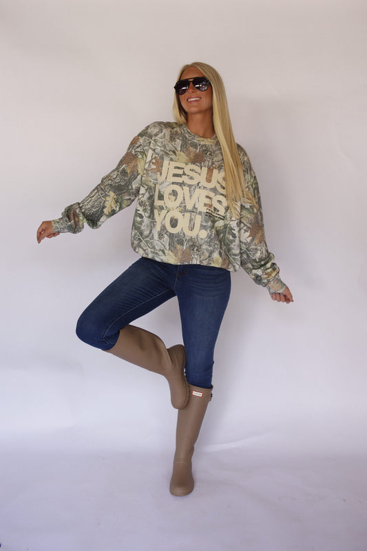 Jesus Loves You Camo Crewneck