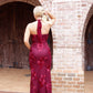 Harper High Neck Midi Dress - Wine