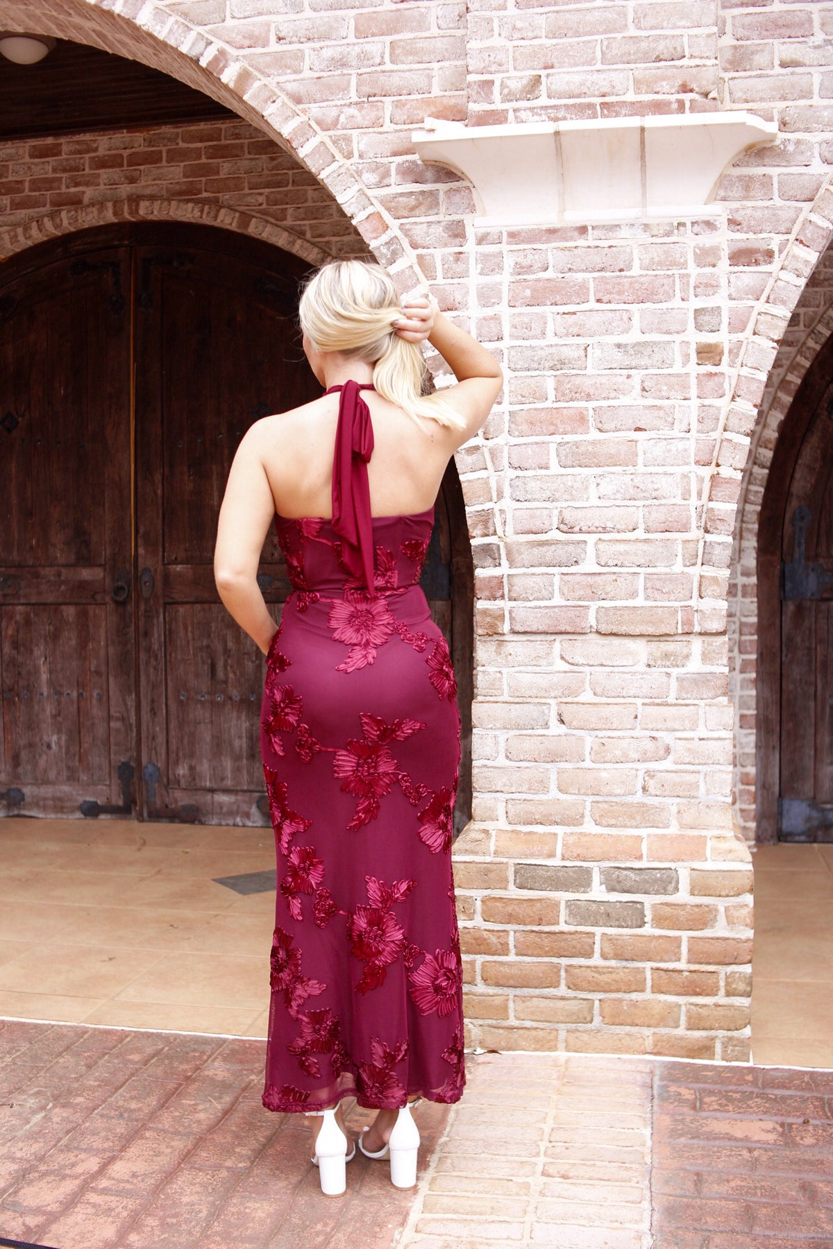 Harper High Neck Midi Dress - Wine