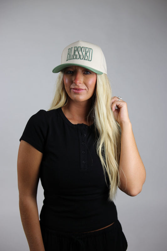 "Blessed" Embroidered Two Tone Trucker Hat