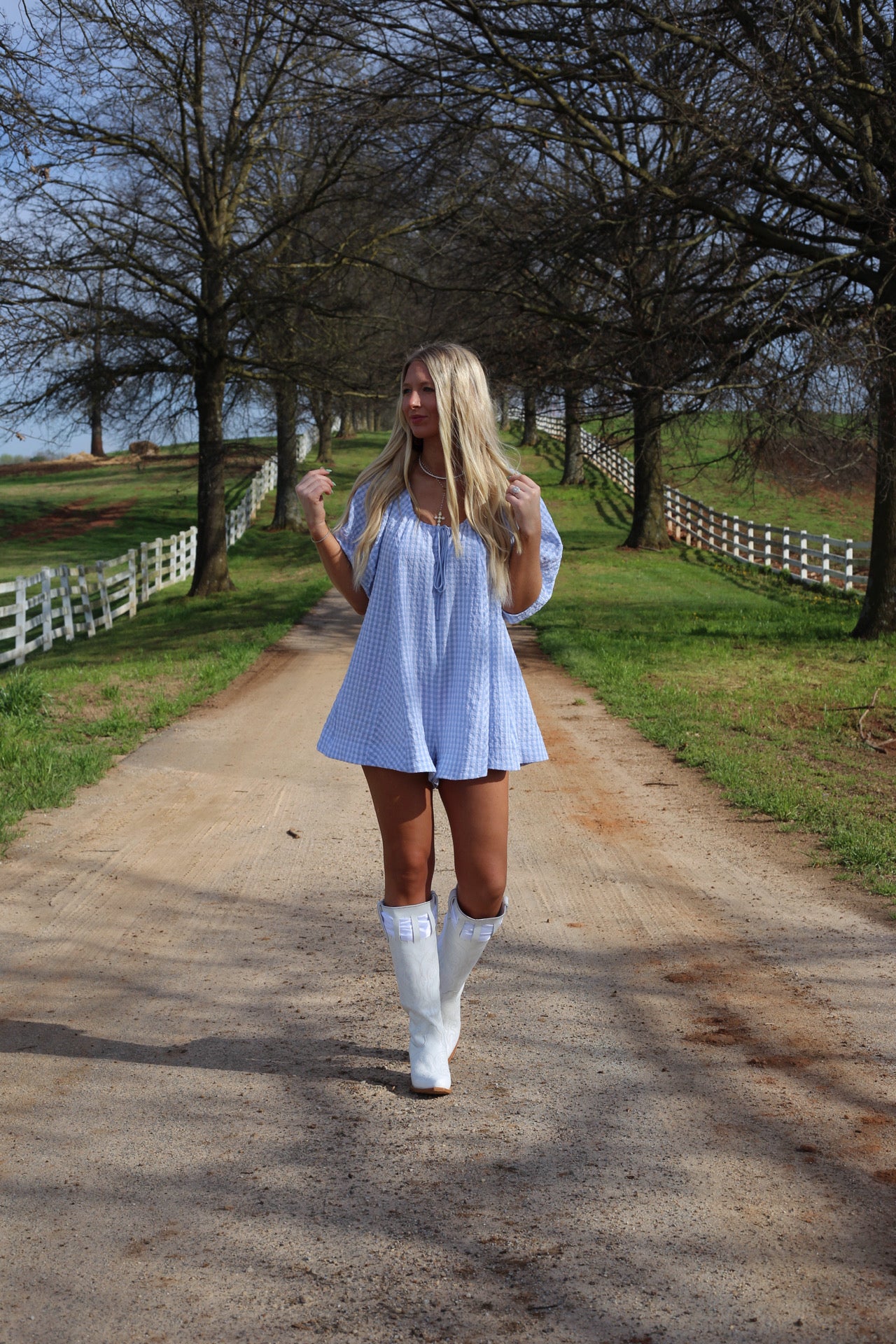 Adele Gingham Romper - Baby Blue