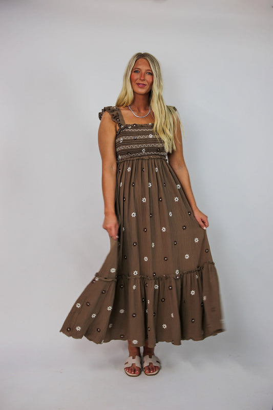 Crews Floral Embroidered Maxi Dress