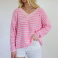 Daisy Stripe Sweater - Blush/Pink