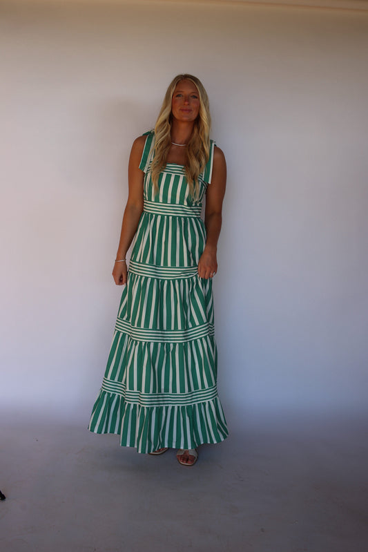 Dentelle Stripe Maxi Dress - Green
