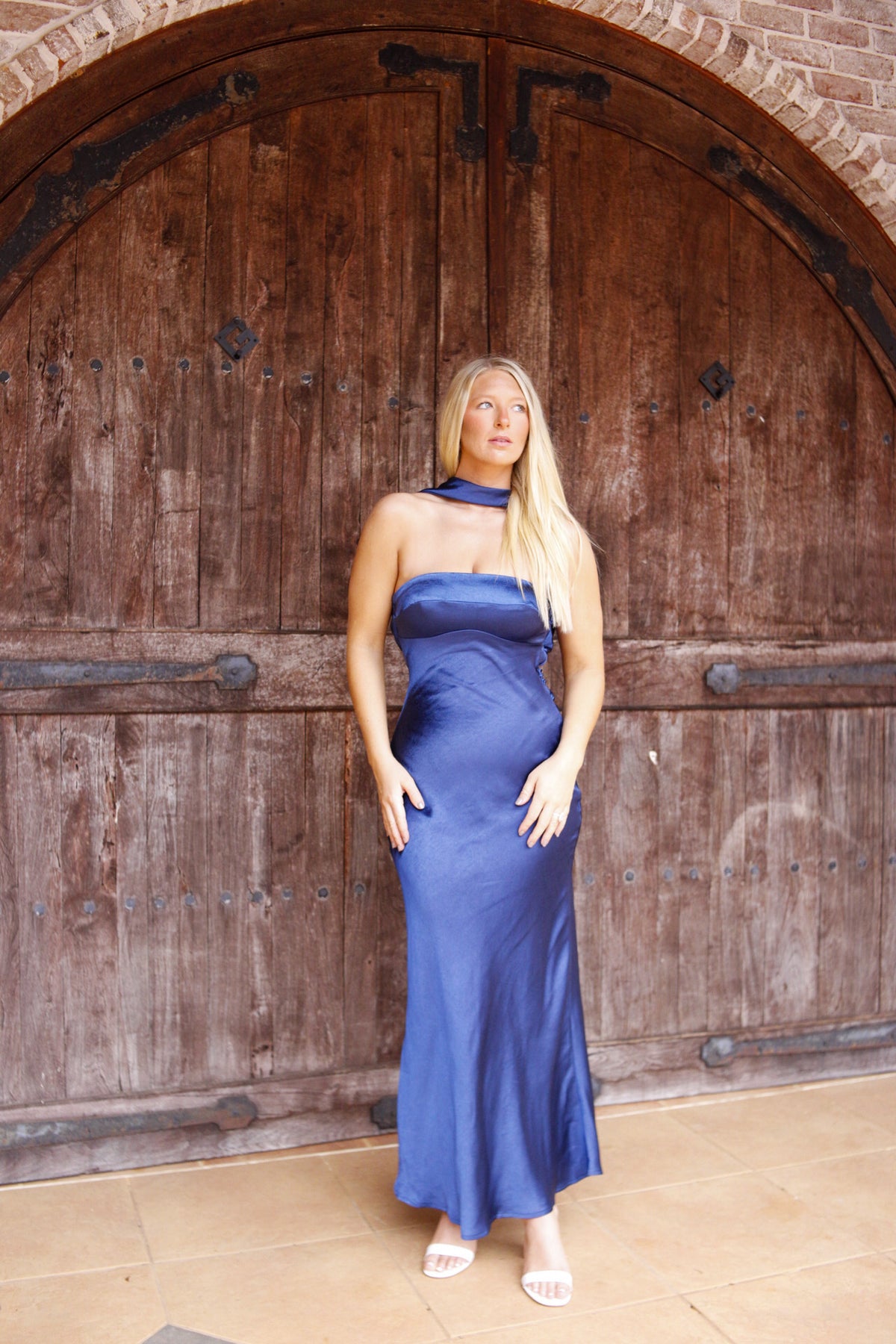 Joy Satin Maxi Dress - Navy