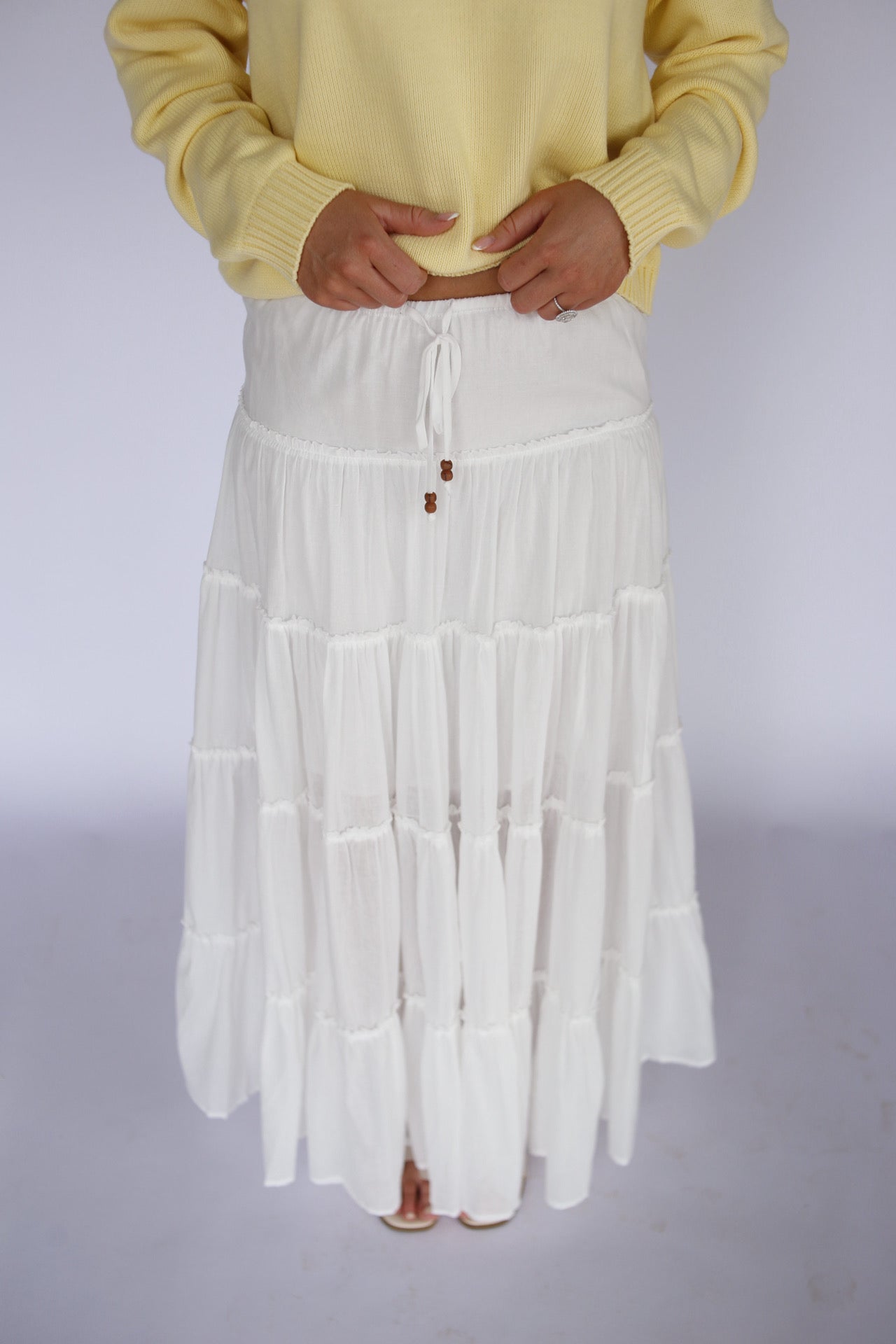 Palm Crush Tiered Maxi Skirt - White