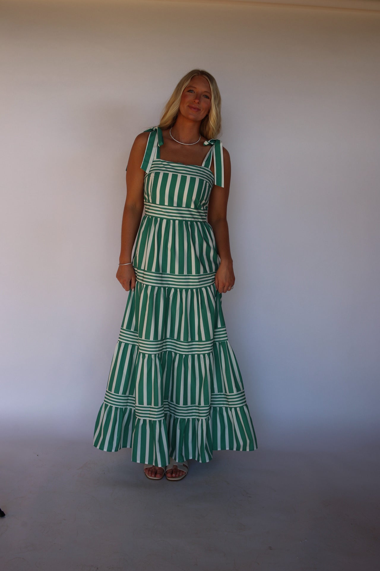 Dentelle Stripe Maxi Dress - Green