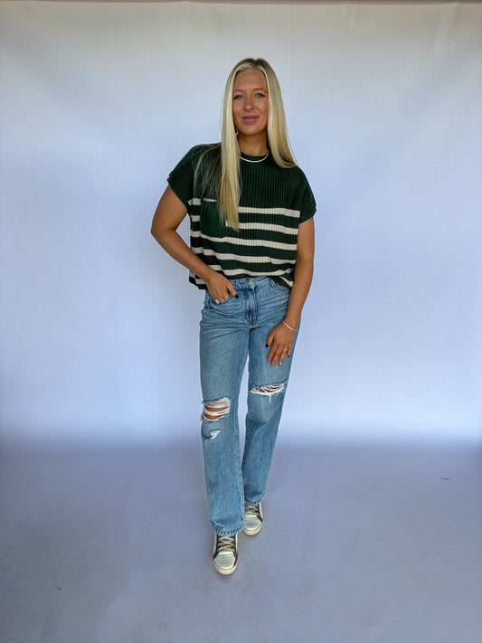 Sal Striped Sweater Vest - Green