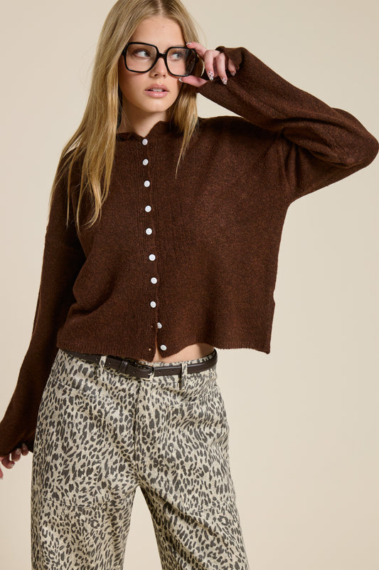 Blair Long Sleeve Cardigan - Chocolate