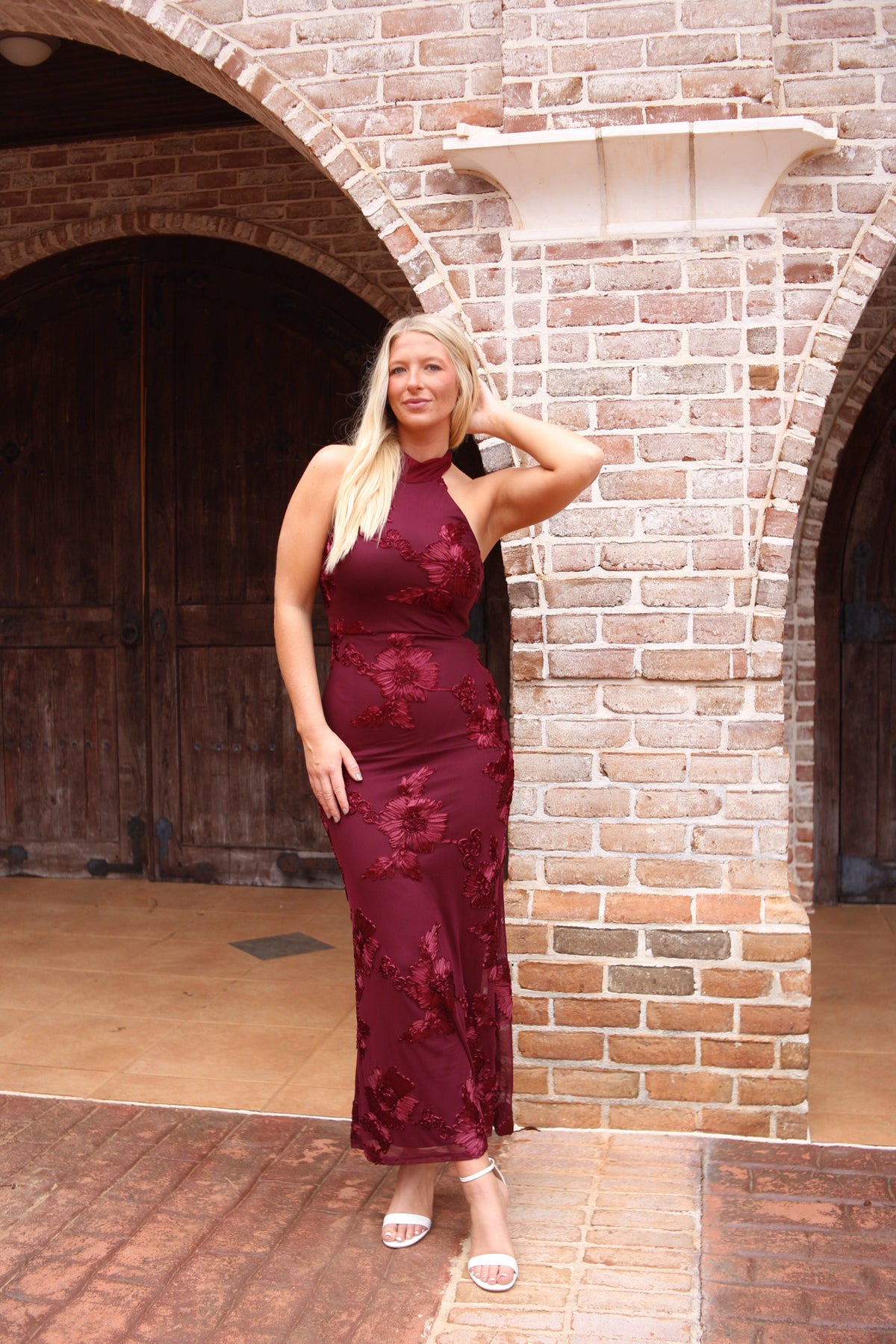 Harper High Neck Midi Dress - Wine