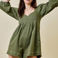 Mallie Denim Romper - Olive