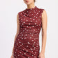 Mock Neck Polka Dot Dress - Maroon