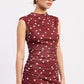 Mock Neck Polka Dot Dress - Maroon
