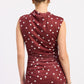 Mock Neck Polka Dot Dress - Maroon