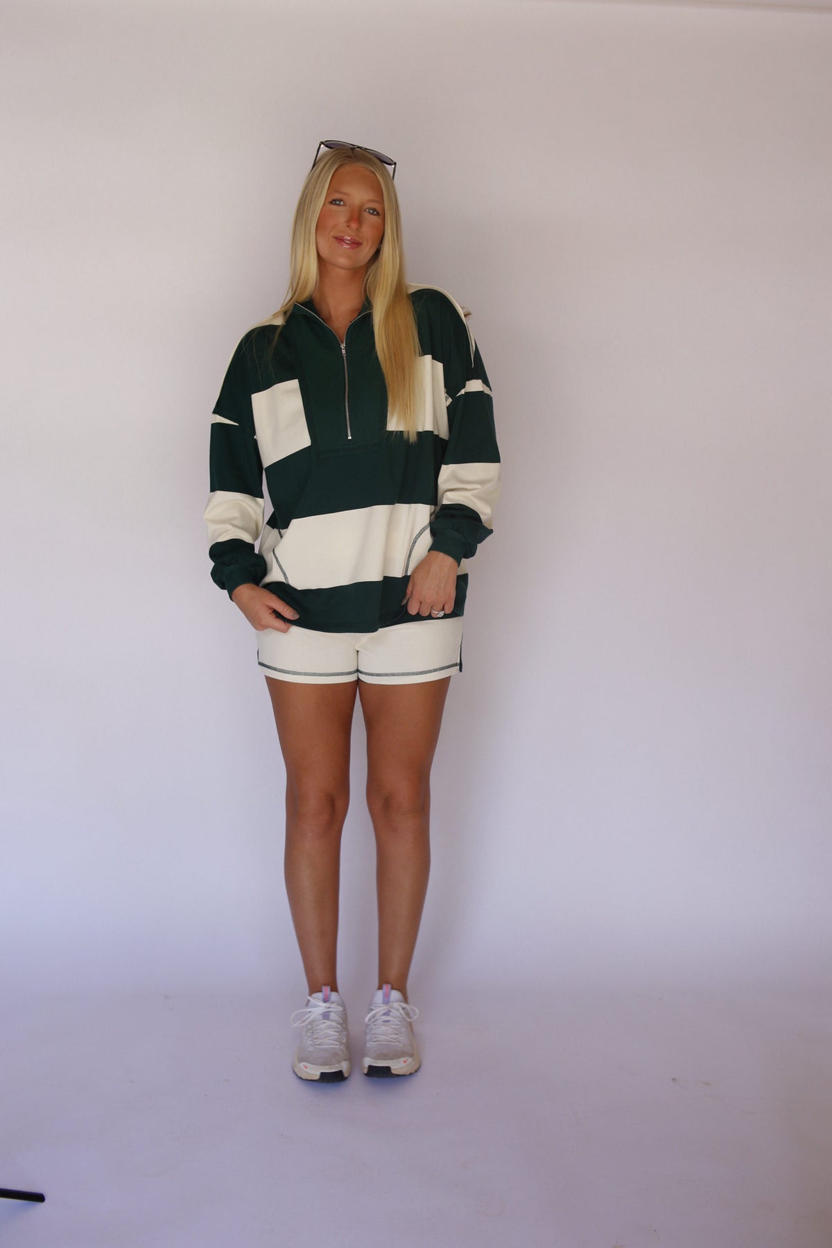 Alice Striped Elastic Shorts - Green/White