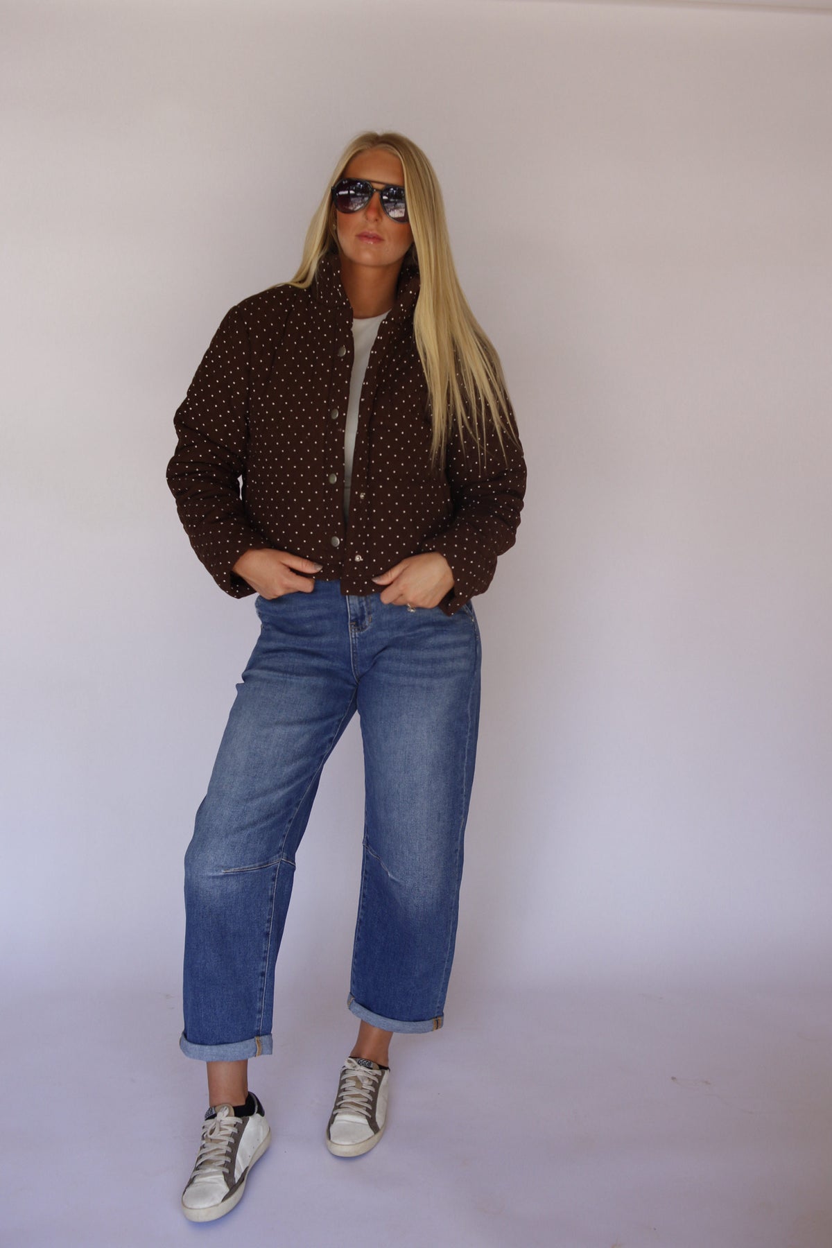 Polka Dot Puffer Jacket - Espresso