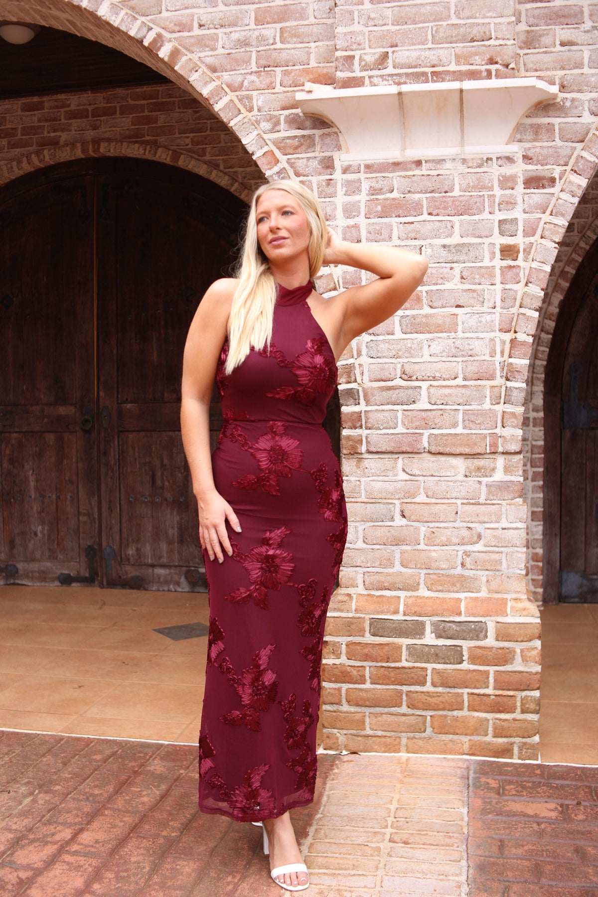 Harper High Neck Midi Dress - Wine