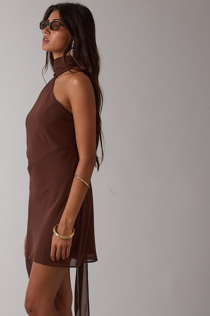Adams Open Back Mini Dress - Chocolate