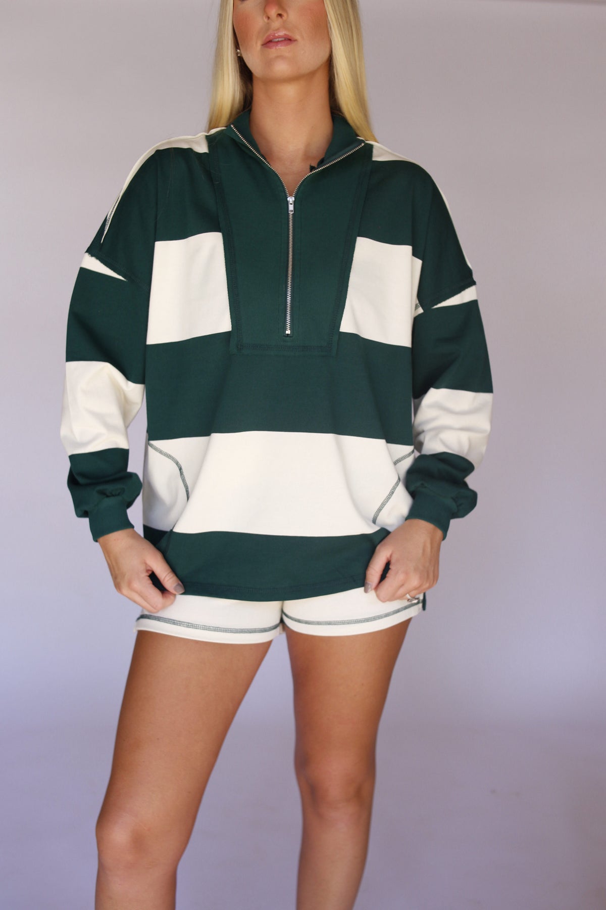 Alice Striped Elastic Top - Green/White