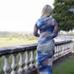 Kendal Mock Neck Mesh Midi Dress - Blue Multi
