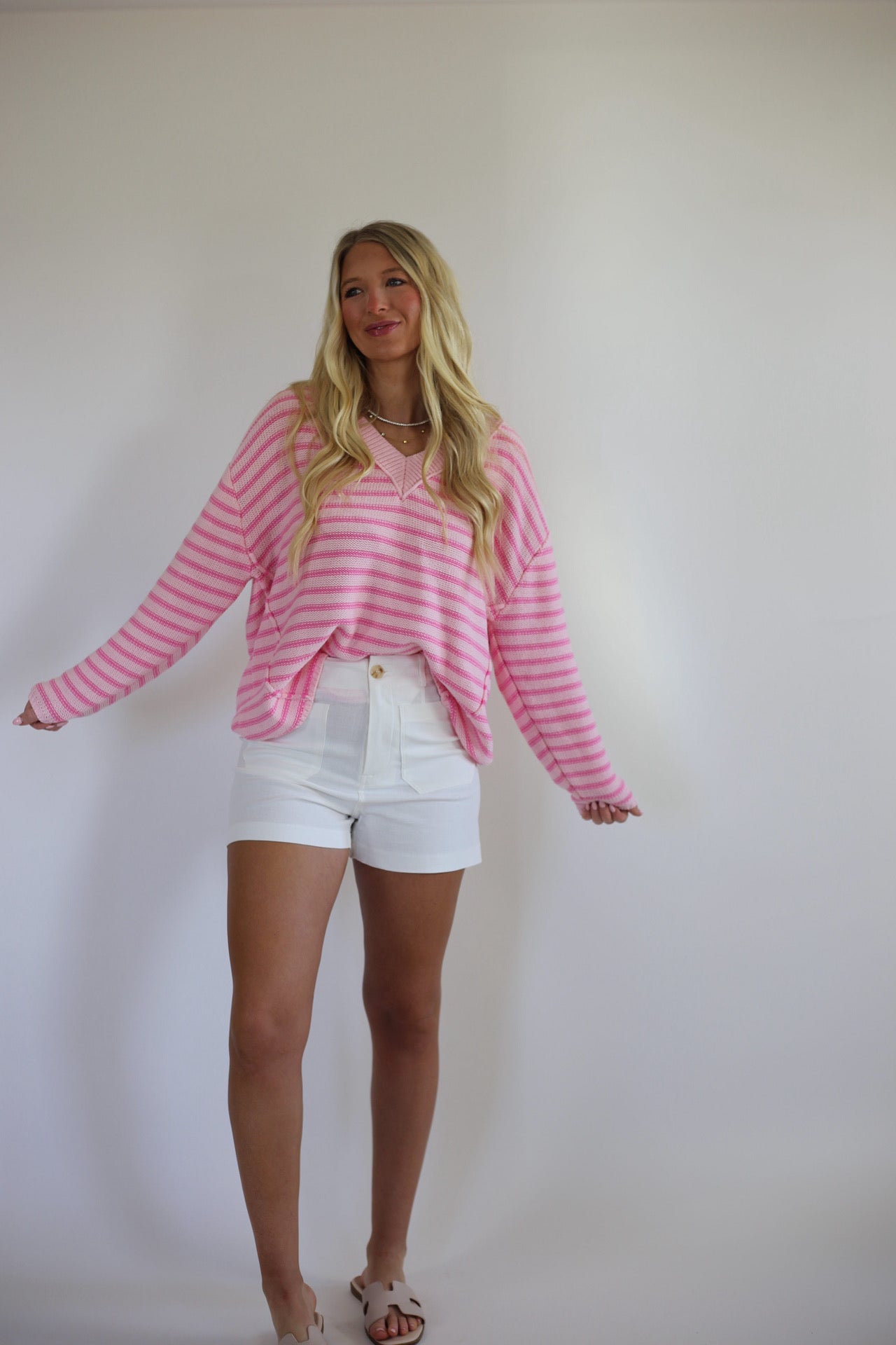 Daisy Stripe Sweater - Blush/Pink