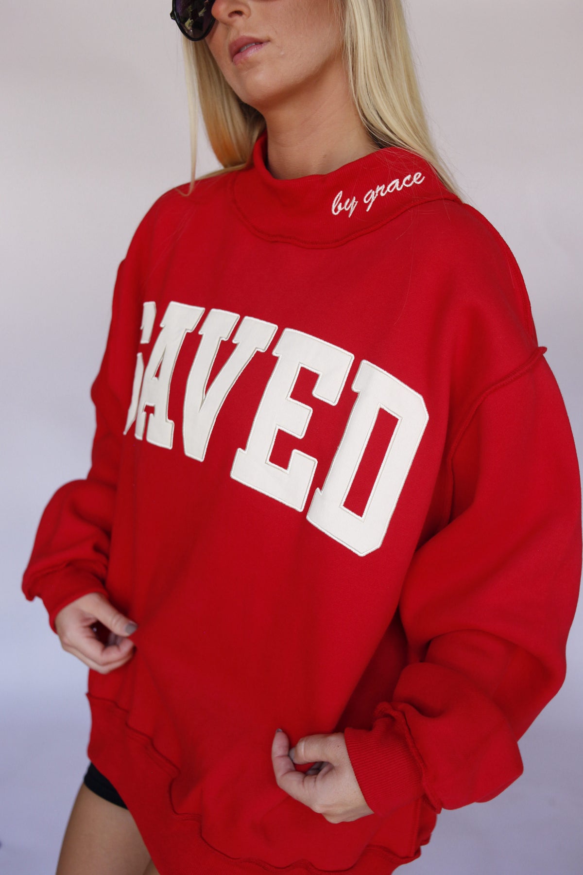 SAVED By Grace Mock Neck - Red