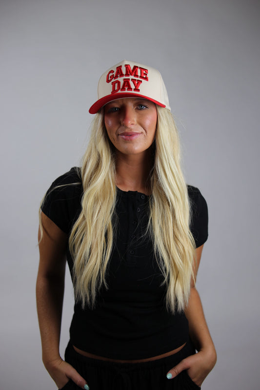 "Game Day" Embroidered Two Tone Hat - Red