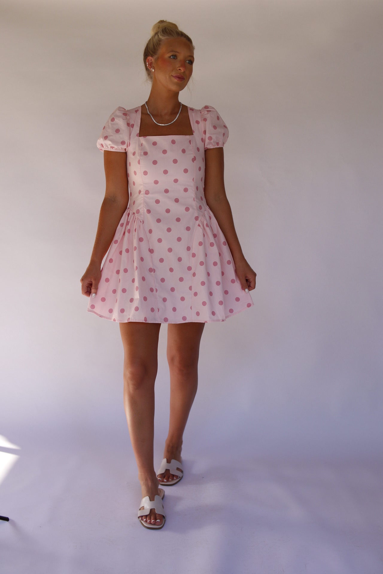 Polly Polka Dot Mini Dress - Pink