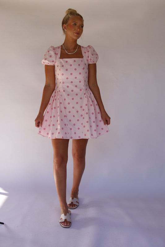 Polly Polka Dot Mini Dress - Pink
